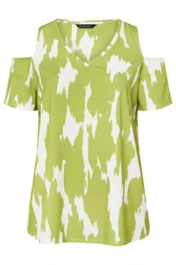 EVANS Curve Green Abstract Print Cold Shoulder Top 11 EVANS Curve Green Abstract Print Cold Shoulder Top -Evans Boutique 3e27fc3d b002 42 616307 X