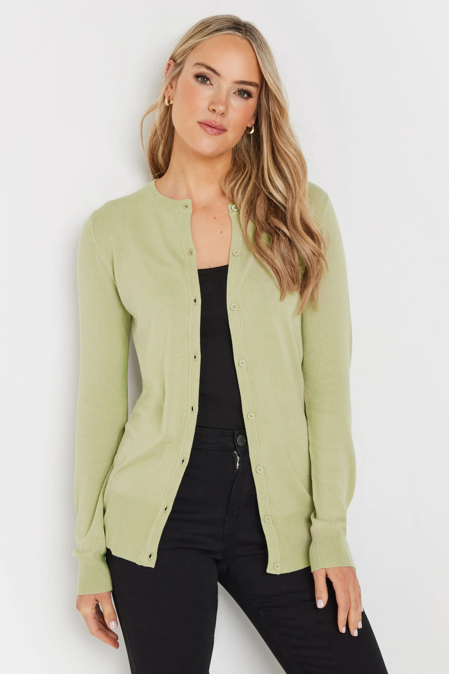 LTS Tall Sage Green Button Down Knit Cardigan