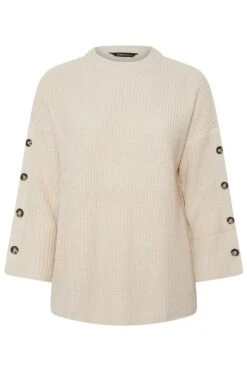 YOURS Curve Pull Blanc Naturel à Manches Boutonnées -Evans Boutique 3e796823 bf1a 47 280724 X