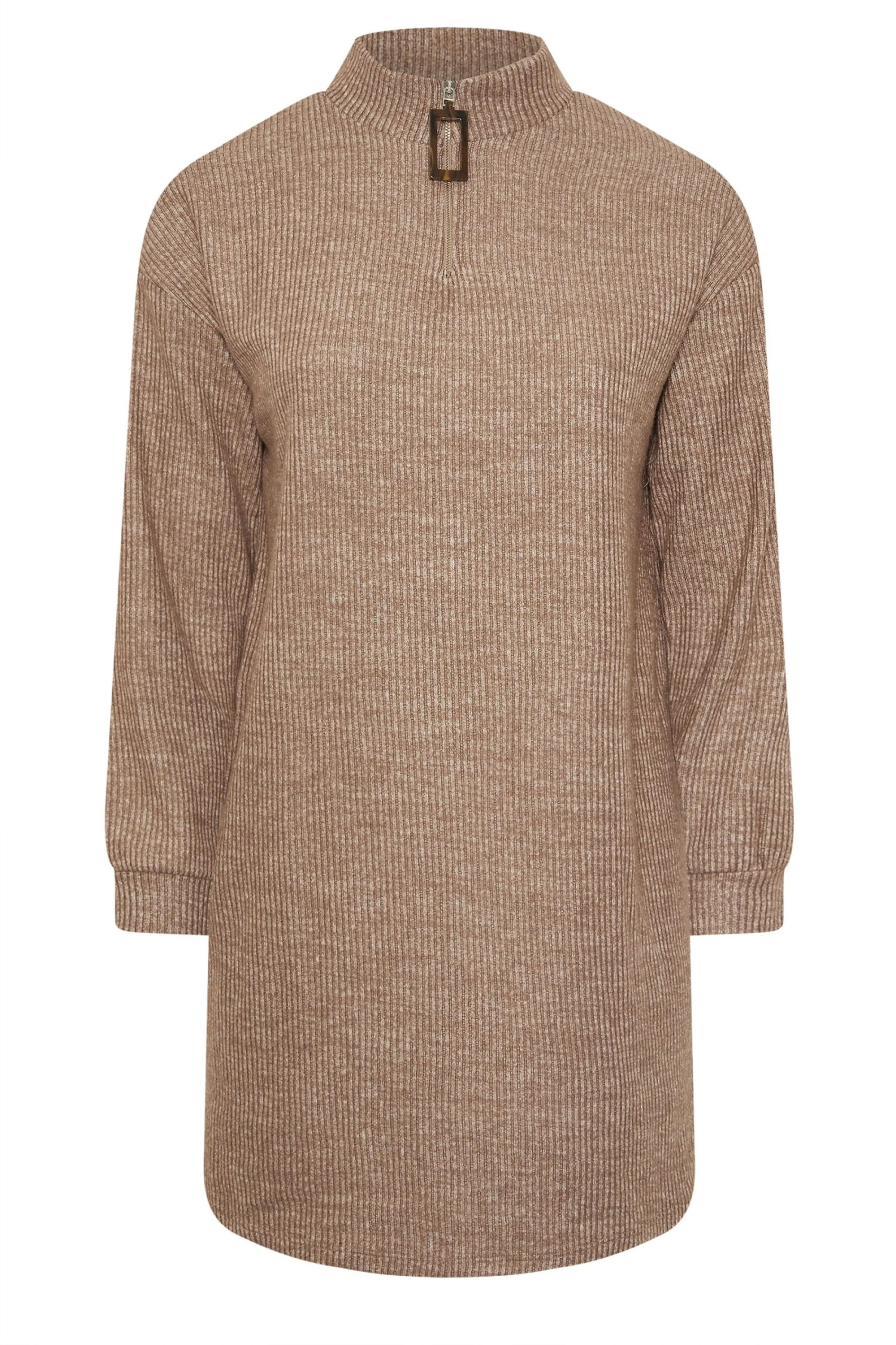 YOURS Curve Robe Pull Côtelée Marron Naturel à Fermeture éclair Quart De Tour 7 YOURS Curve Robe Pull Côtelée Marron Naturel à Fermeture éclair Quart De Tour – Image 5