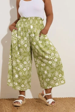 YOURS - Pantalon Jupe-Culotte Vert Design Palmiers
