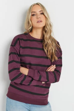 LTS Tall Burgundy Red Stripe Print Crew Neck Sweatshirt