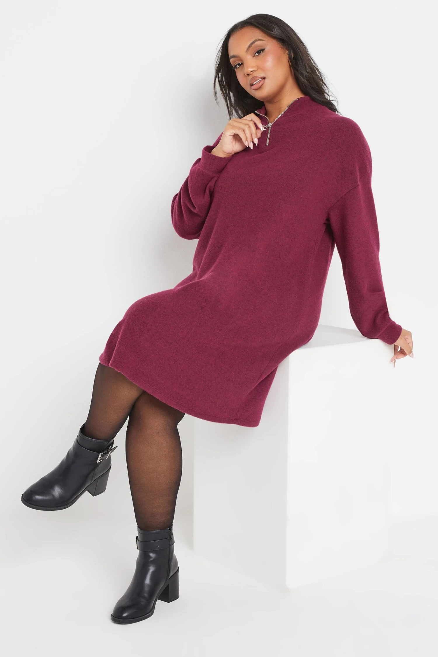 YOURS Curve Robe Pull Zippée Rose Foncé Douce Au Toucher 3 YOURS Curve Robe Pull Zippée Rose Foncé Douce Au Toucher