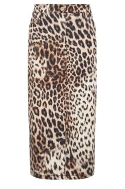 STAR Beige Brown Denim Leopard Print Midi Skirt 15 STAR Beige Brown Denim Leopard Print Midi Skirt -Evans Boutique 3fa98682 58e9 41 110705 X