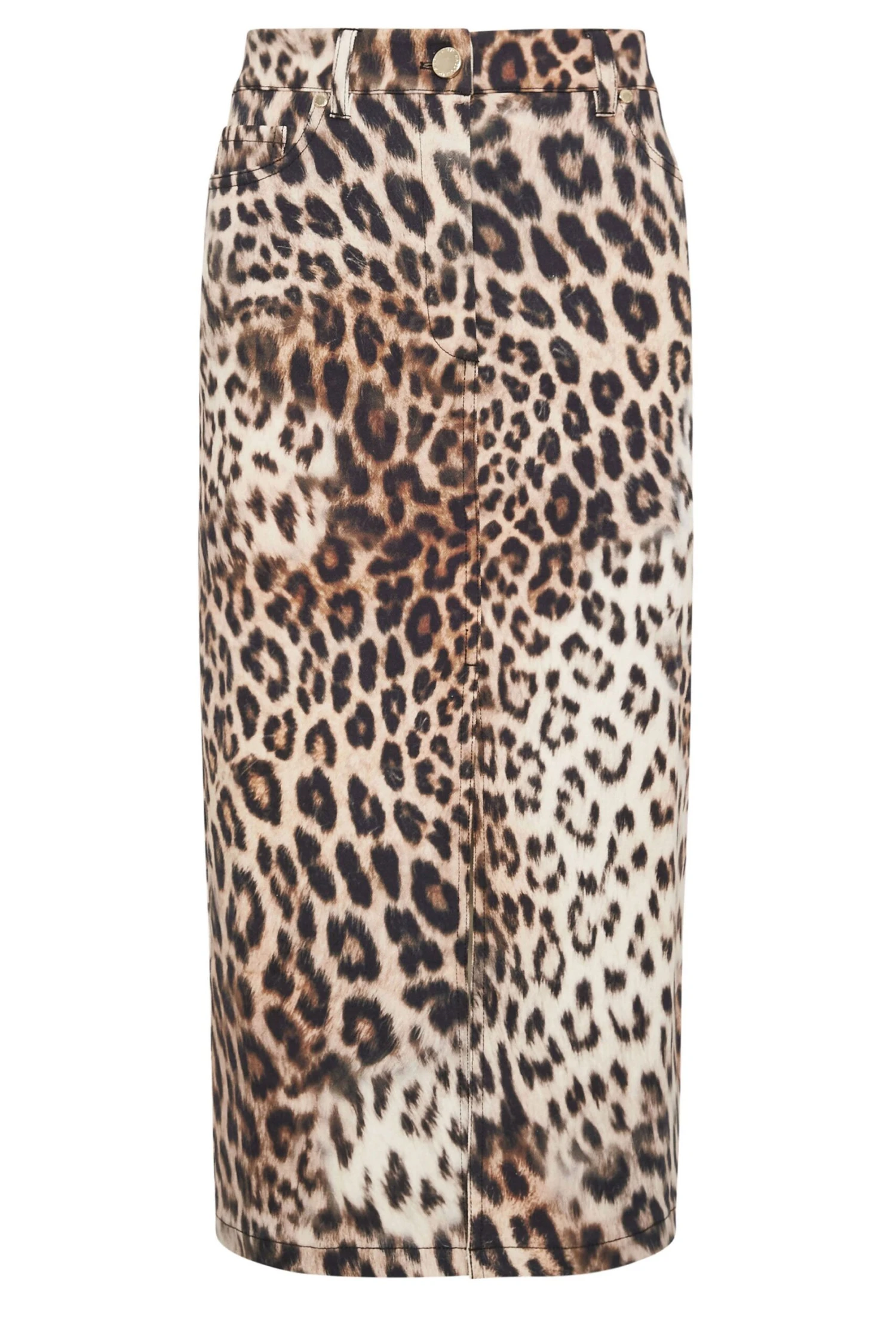 STAR Beige Brown Denim Leopard Print Midi Skirt 9 STAR Beige Brown Denim Leopard Print Midi Skirt – Image 7