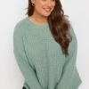 YOURS - Pull Bleu Vert Gauffré En Maille -Evans Boutique 40604574 e836 40 280449 A