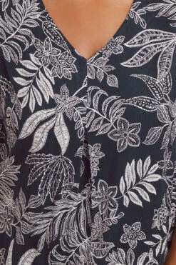 YOURS - Top Bleu Marine Volanté Design Feuilles -Evans Boutique 4064888c b939 4d 330789 D