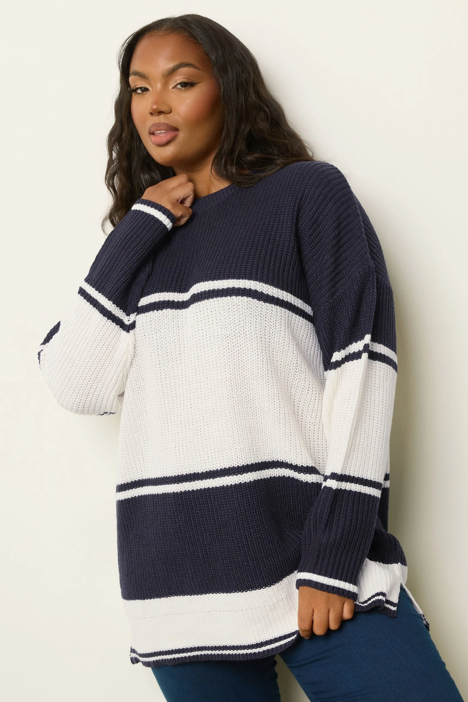 YOURS - Pull En Maille à Rayures Bleu Marine 4 YOURS - Pull En Maille à Rayures Bleu Marine – Image 2