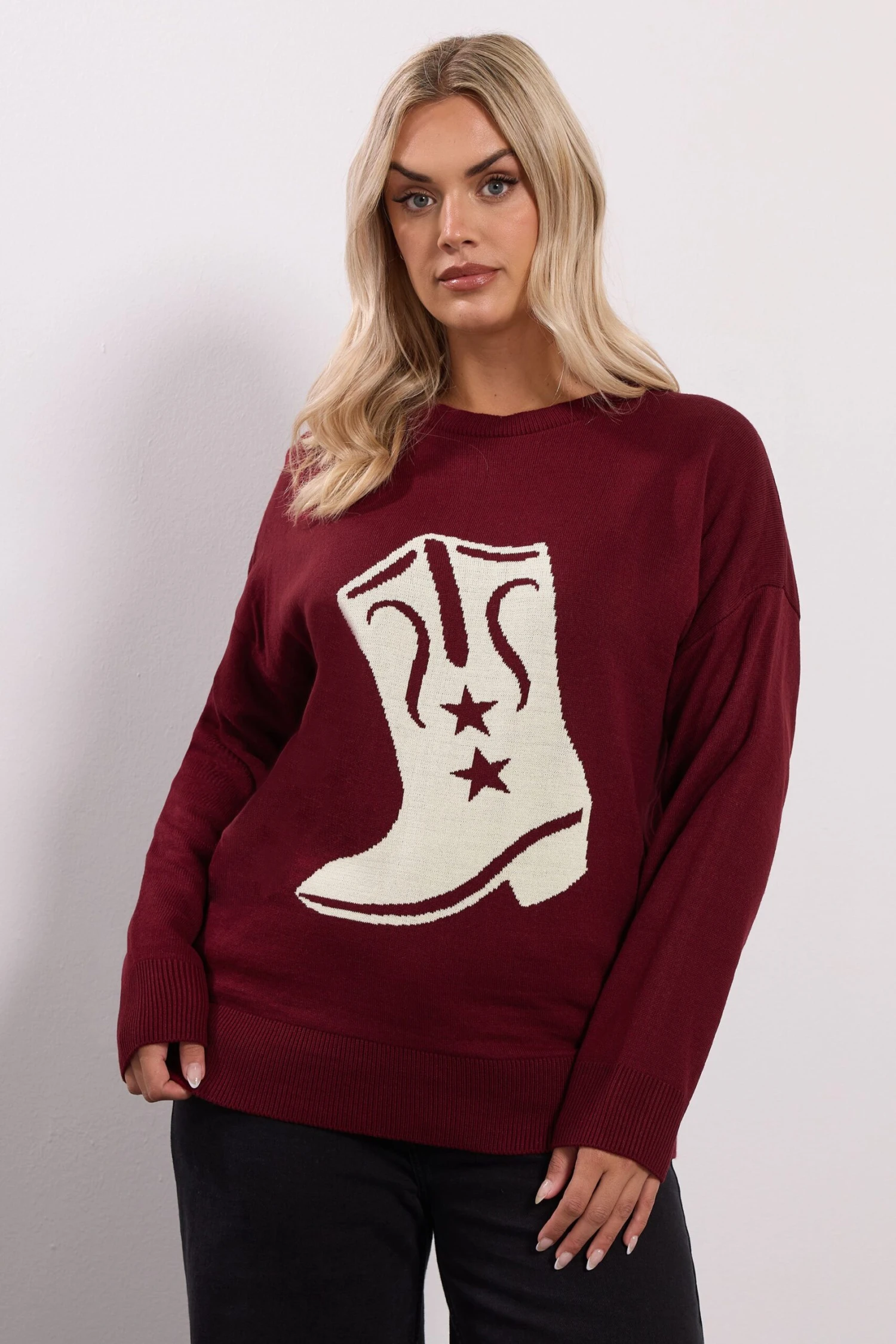 YOURS Curve Pull Botte Western Rouge Bordeaux 3 YOURS Curve Pull Botte Western Rouge Bordeaux