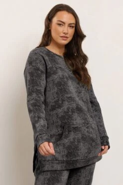 YOURS Curve Sweat-shirt Noir à Poche Abstraite