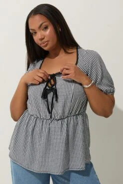 LIMITED COLLECTION - Top Smocké Noir à Carreaux & Noeuds