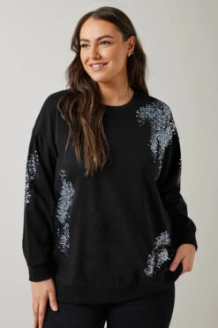 EVANS Curve Black & Silver Sequin Embellished Sweatshirt