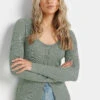 LTS Tall Sage Green Ribbed Scalloped Hemline Cardigan