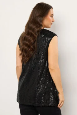 EVANS Curve Black Sequin Embellished Vest Top 9 EVANS Curve Black Sequin Embellished Vest Top -Evans Boutique 4288fcb4 4cf4 4a 616357 C
