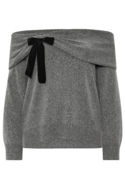 YOURS Curve Pull Bardot Gris à Nœud -Evans Boutique 42912ddd 12b7 4a 280785 X