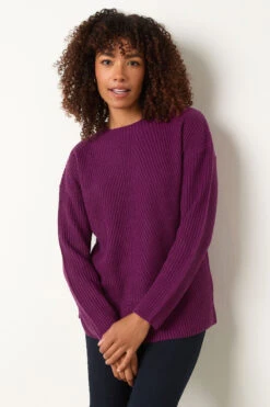 M&Co Berry Purple Funnel Neck Knitted Jumper