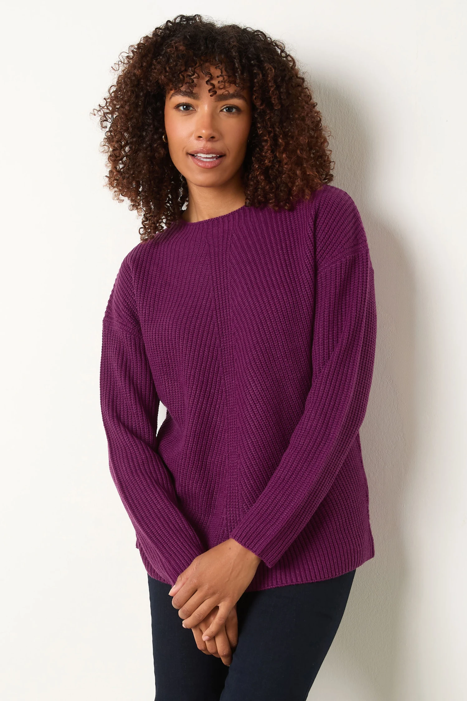 M&Co Berry Purple Funnel Neck Knitted Jumper 3 M&Co Berry Purple Funnel Neck Knitted Jumper