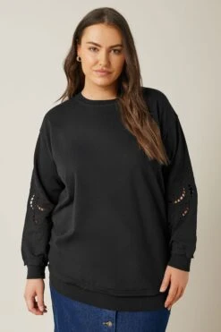 EVANS Curve Black Cutwork Crew Neck Sweatshirt