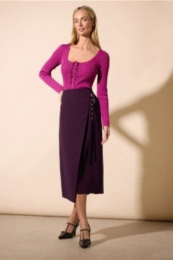 STAR Purple Belt Buckle Wrap Skirt 11 STAR Purple Belt Buckle Wrap Skirt -Evans Boutique 44077757 0570 46 110751 B
