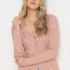 LTS Tall Blush Pink Ribbed Scalloped Hemline Cardigan