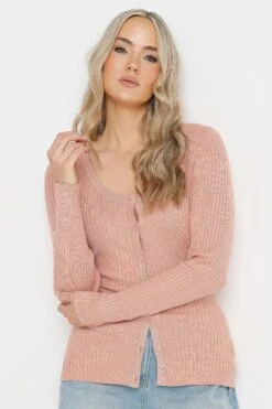 LTS Tall Blush Pink Ribbed Scalloped Hemline Cardigan