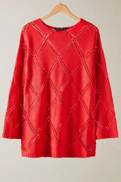 EVANS Curve Red Diamond Pointelle Jumper -Evans Boutique 44965502 e8d0 4d 615473 P