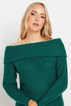 LTS Tall Dark Green Bardot Mini Jumper Dress -Evans Boutique 44a9cdfa 64be 4b 350840 D