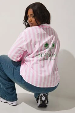 LIMITED COLLECTION - Chemisier Rose & Blanc à Rayures 'Championship'