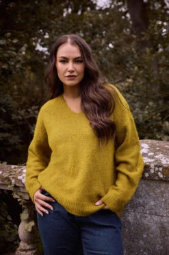 EVANS Curve Green Knitted V-Neck Jumper