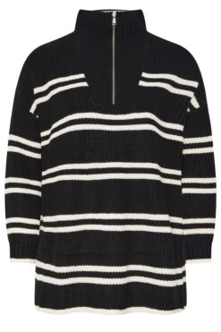 YOURS - Pull Noir à Rayures Et Fermeture éclair Quart De Tour -Evans Boutique 47981230 11a9 4e 280634 X