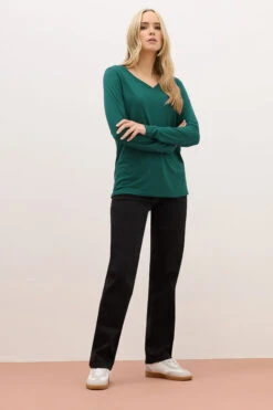 LTS PREMIUM Tall Forest Green Long Sleeve V-Neck Top 8 LTS PREMIUM Tall Forest Green Long Sleeve V-Neck Top -Evans Boutique 47a24ec9 bd64 41 354928 B