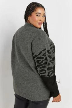 YOURS - Pull Gris & Noir Block De Couleurs Léopard -Evans Boutique 47d4f5db bcad 48 280382 C