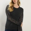 LTS Tall Black Lace Sleeve Knit Jumper -Evans Boutique 4859f603 1c54 40 356083 A