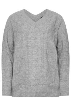 LTS Tall Grey Cable Knit V-Neck Jumper -Evans Boutique 4866cb29 9c7d 4c 353829 X