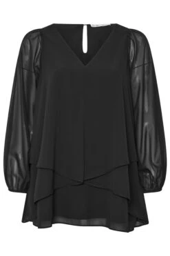 YOURS LONDON Curve Chemisier Noir à Col En V Superposé -Evans Boutique 48e7d0ad 1e30 4a 163285 X