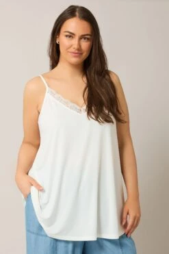 EVANS Curve White Lace Trim Cami Top
