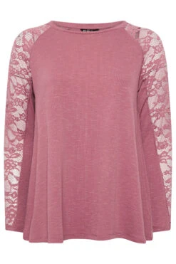 YOURS - Top Rose En Dentelle Manches Longues 13 YOURS - Top Rose En Dentelle Manches Longues -Evans Boutique 49e87393 50c6 4d 322238 X