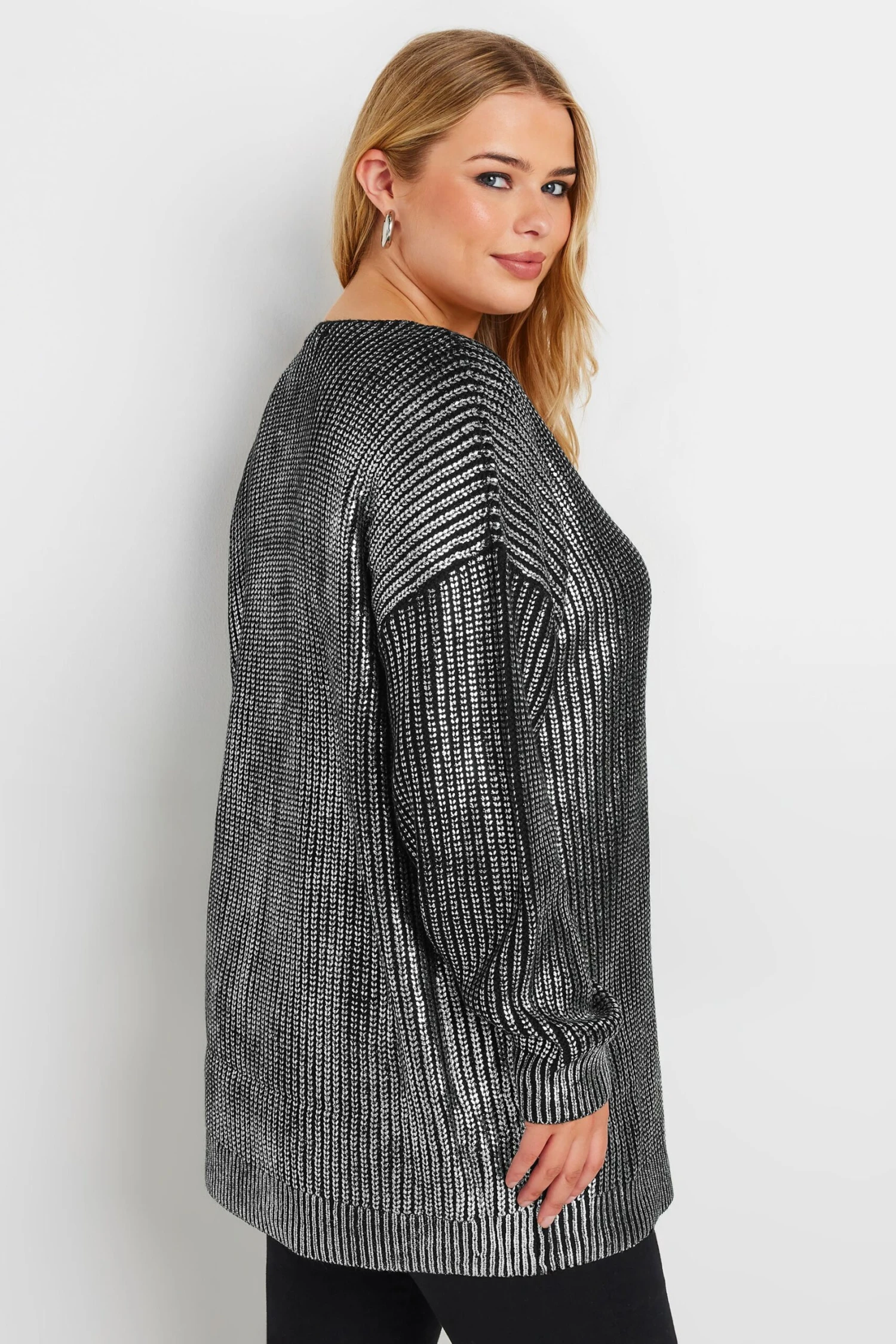 YOURS - Pull En Maille Noir & Gris Métallique Manches Longues 7 YOURS - Pull En Maille Noir & Gris Métallique Manches Longues – Image 5