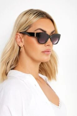 Lunettes De Soleil Noires & Dorées Design Chaîne
