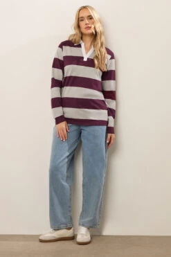 LTS Tall Burgundy Red & Brown Stripe Rugby Sweatshirt -Evans Boutique 4a970084 26eb 46 356194 B