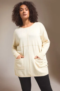 EVANS Curve Cream Pocket Front Knitted Jumper