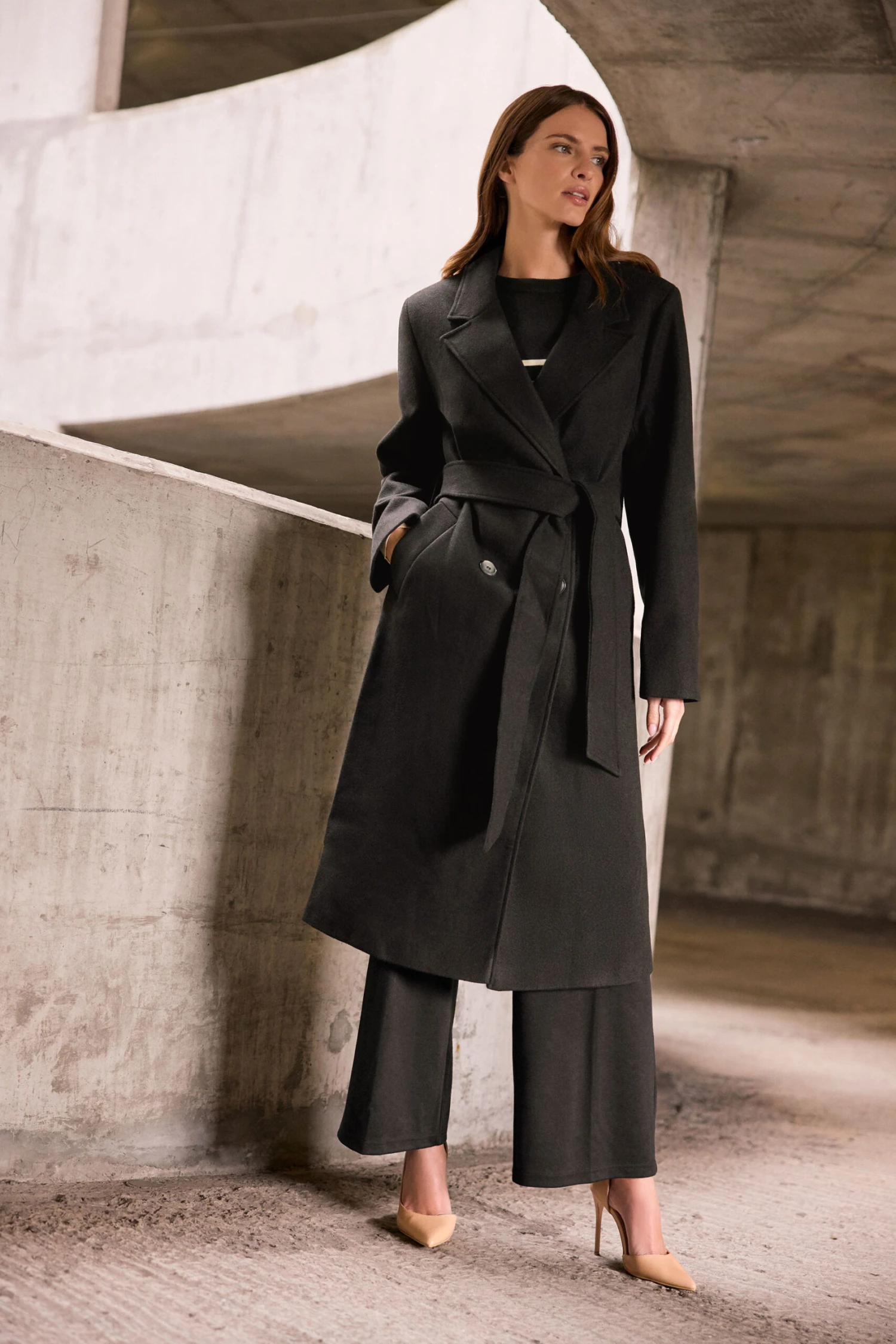 M&Co Black Button Up Wrap Coat 3 M&Co Black Button Up Wrap Coat