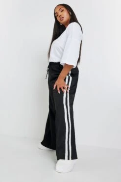 YOURS - Pantalon Noir Bandes Blanches Coupe Wide Leg