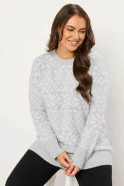 EVANS Curve Grey & White Fairisle Knitted Jumper