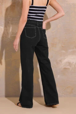 LTS Tall Black Contrast Stitch Wide Leg Jeans -Evans Boutique 4b137fcb a4f8 47 354162 C
