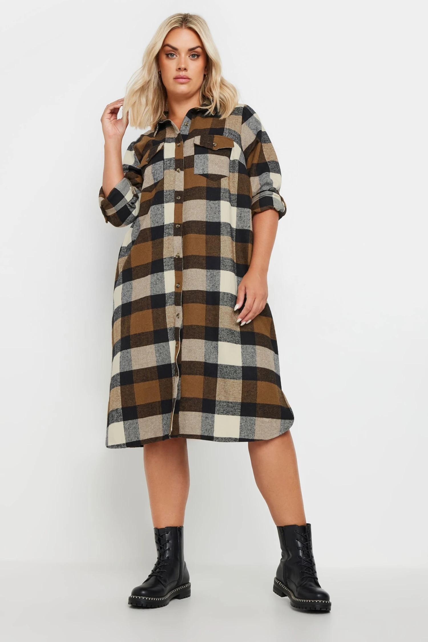 YOURS - Chemisier Marron Maxi à Carreaux 5 YOURS - Chemisier Marron Maxi à Carreaux – Image 3