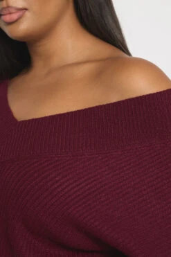 YOURS - Pull En Maille Col V Rouge Bordeaux -Evans Boutique 4c10fb4b a9f2 4f 280646 D