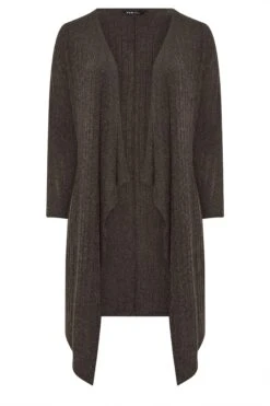 YOURS Curve Cardigan Côtelé Marron Effet Cascade Midaxi -Evans Boutique 4c6dd469 251a 4e 322857 X
