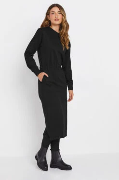 LTS Tall Black Sweatshirt Midi Dress