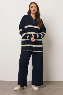 EVANS Curve Navy & White Stripe Quarter Zip Jumper 14 EVANS Curve Navy & White Stripe Quarter Zip Jumper -Evans Boutique 4d7ba8e3 1bf8 49 616114 B